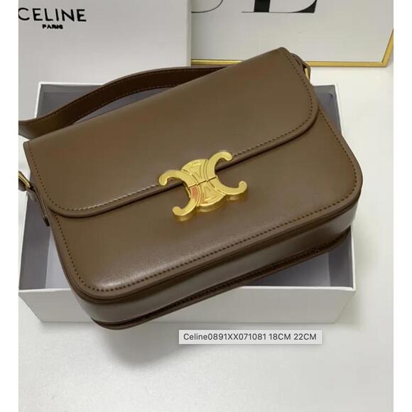 Classique Triomphe Designer Shoulder Bag in Shiny Brown Calfskin Leather Luxury - Picture 9 of 9